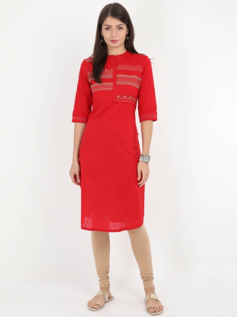 

Alena Women Red Embroidered A-Line Kurta