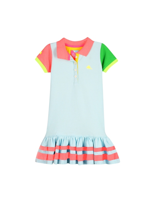 

Cherry Crumble Girls Blue Colourblocked Drop-Waist Dress