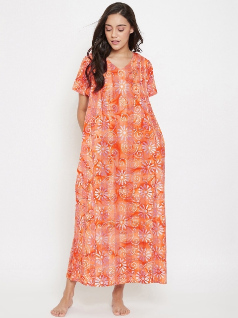 The Kaftan Company Orange & Pink Batik Printed Nightdress
