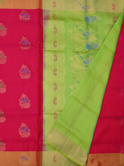 

Pothys Pink & Green Pure Silk Woven Design Saree