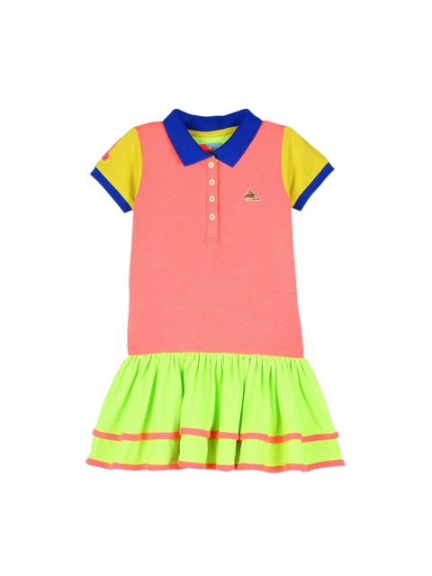 

Cherry Crumble Girls Pink & Green Colourblocked Drop-Waist Dress
