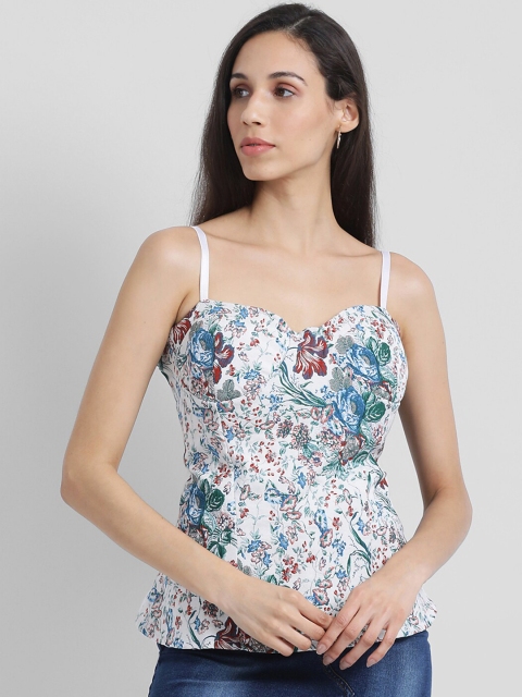 

Zink London Women White Printed Peplum Top