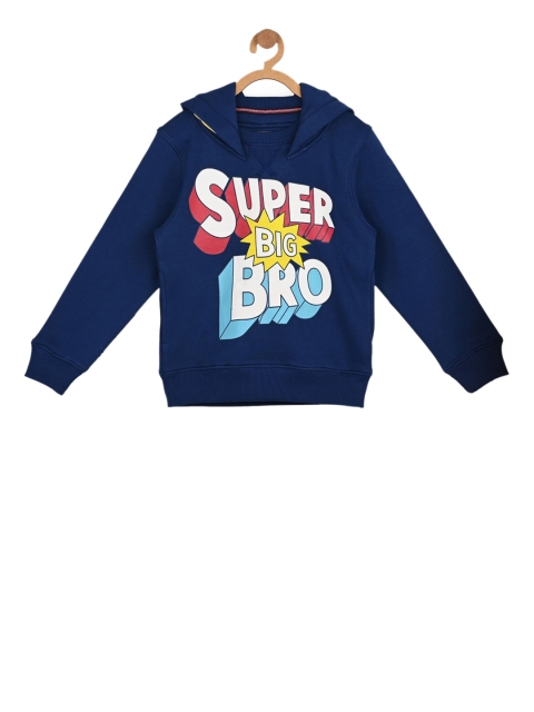 

Stupid Cupid Boys Navy Blue Printed Hooded Sweatshirt