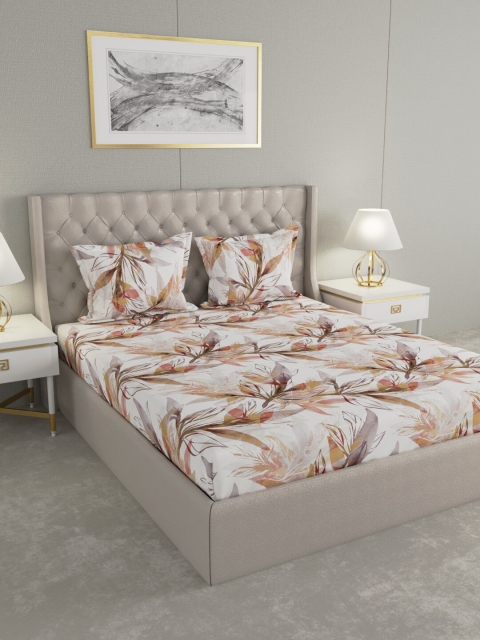 

Raymond Home White & Brown Floral 144 TC Cotton 1 King Bedsheet with 2 Pillow Covers