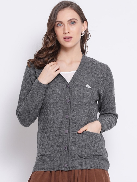 

Monte Carlo Women Grey Self Design Cardigan Sweater