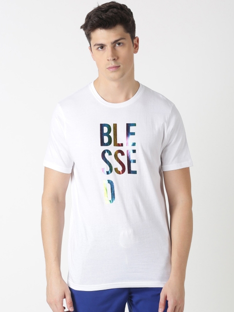 

Blue Saint Men White & Blue Printed Round Neck T-shirt