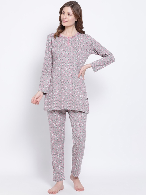 

Kanvin Women Grey & Pink Floral Printed Night Suit MJKAW20454A
