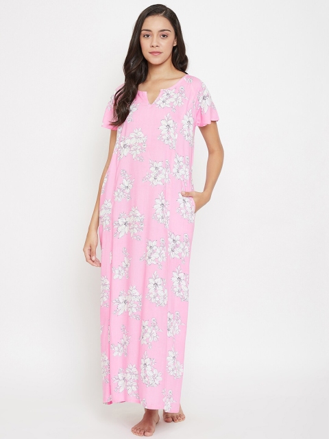 

The Kaftan Company Pink & White Floral Printed Nightdress