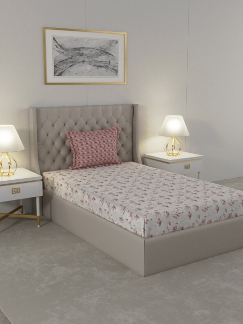 

Trident White & Red Floral 144 TC Cotton 1 Single Bedsheet with 1 Pillow Covers