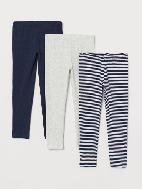 

H&M Girls Navy Blue & White Solid 3-Pack Jersey Leggings