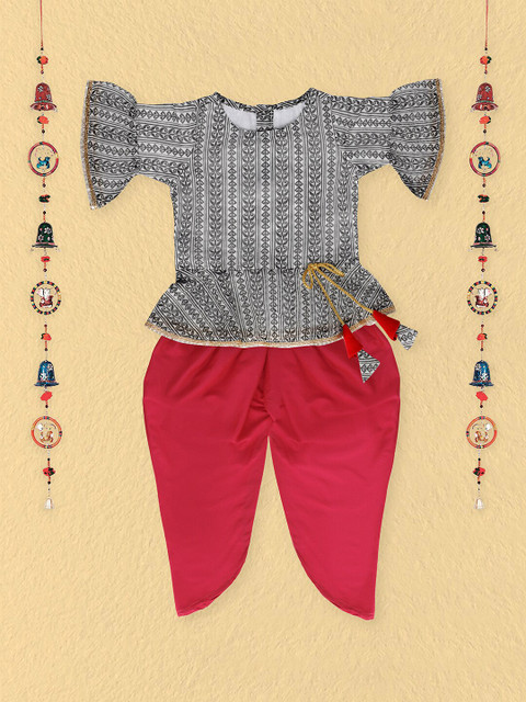 

The Magic Wand Girls Black & Red Embellished Top with Dhoti Pants