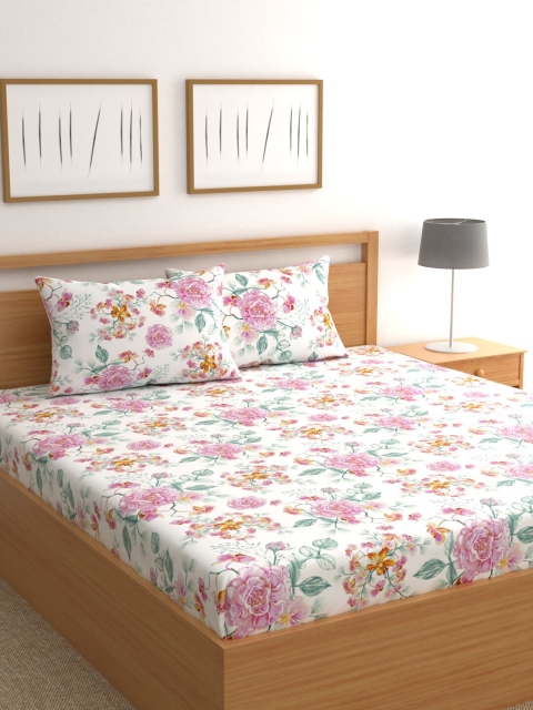 

Raymond Home White & Pink Floral 200 TC Cotton 1 King Bedsheet with 2 Pillow Covers
