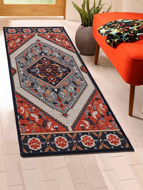 

RUGSMITH Red & Grey Floral Printed Premium Qualty Anti-Skid Floor Runner