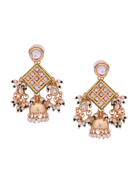 

Shoshaa Gold-Plated White Handcrafted Kundan Geometric Drop Earrings
