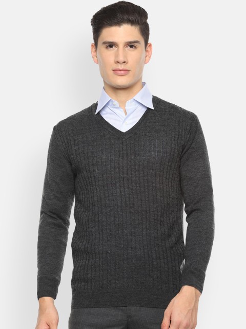 

Van Heusen Men Grey Self Striped Pullover Sweater