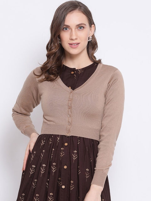 

Monte Carlo Women Beige Solid Woolen Cardigan Sweater