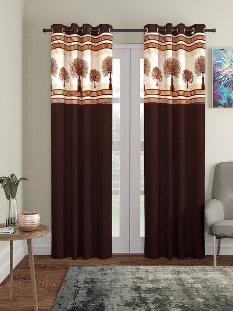 

VRINDA Brown & Cream-Coloured Set of 2 Printed Door Curtains