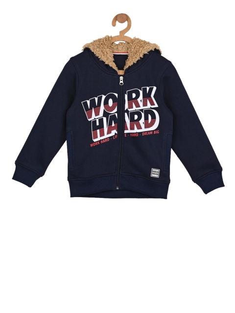 

Stupid Cupid Boys Navy Blue & White Printed Hooded Sweatshirt