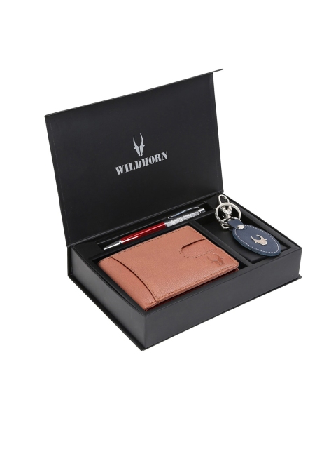 

WildHorn Men Tan Brown & Blue RFID Protected Genuine Leather Accessory Gift Set