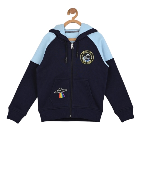 

Stupid Cupid Boys Navy Blue & Turquoise Blue Colourblocked Hooded Sweatshirt