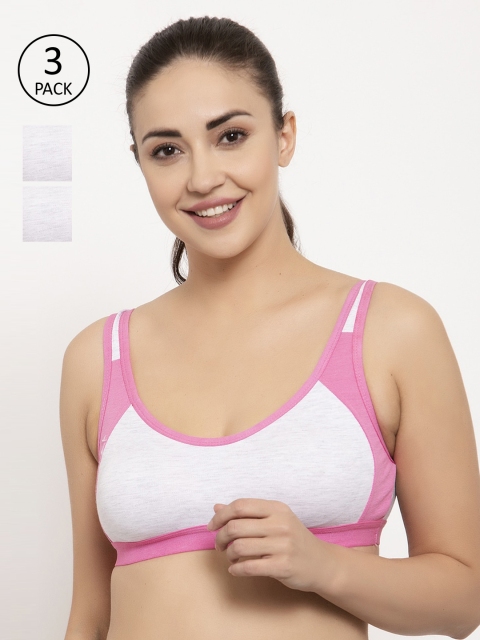 

GRACIT Pack of 3 Solid Non-Wired Non Padded Sports Bras PW16-10-10-10-28B, White
