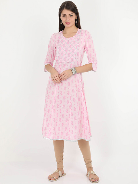 

Alena Women Pink Printed A-Line Kurta