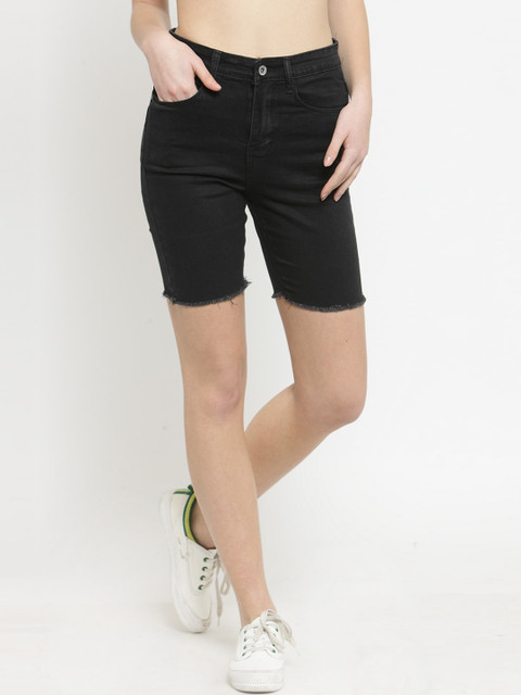 

Global Republic Women Black Solid Regular Fit Denim Shorts
