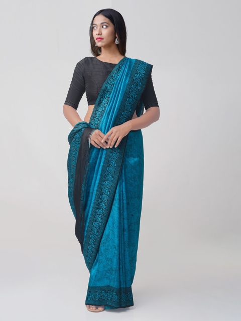 

Unnati Silks Blue Pure Silk Printed Tussar Saree
