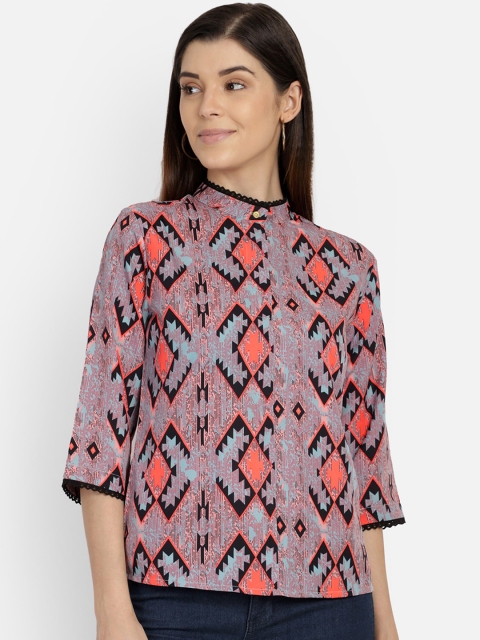 

Yaadleen Women Pink & Blue Aztec Printed Top