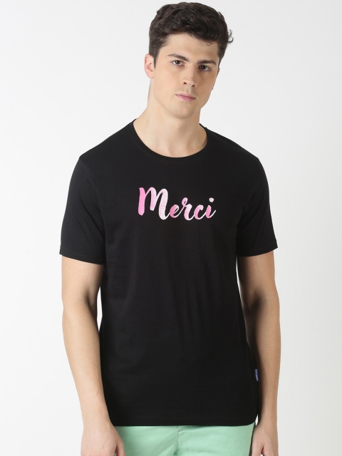 

Blue Saint Men Black & Pink Printed Round Neck T-shirt