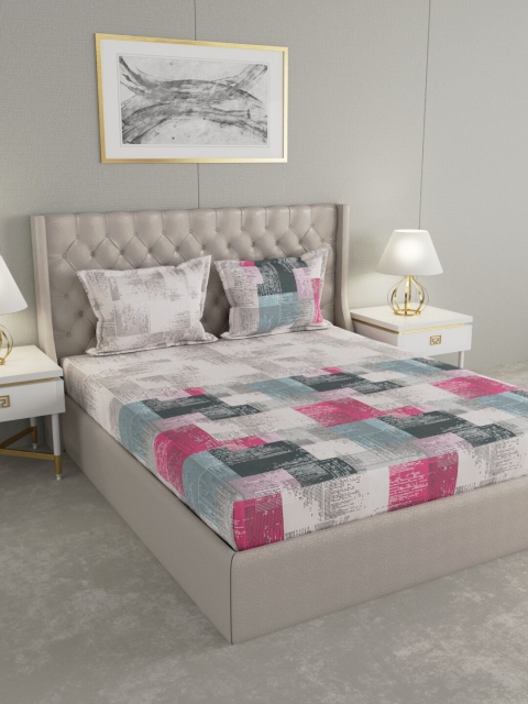 

Raymond Home White Geometric 144 TC Cotton 1 King Bedsheet with 2 Pillow Covers