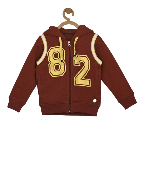 

Stupid Cupid Boys Coffee Brown Printed Hooded Sweatshirt