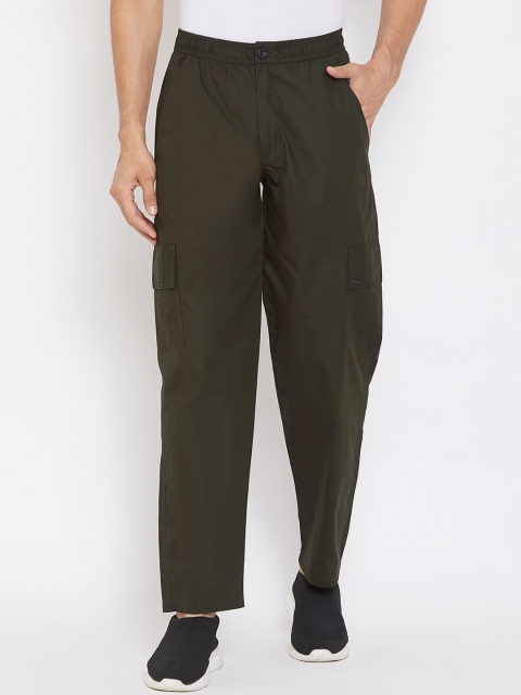 

Okane Men Olive Green Solid Track Pants