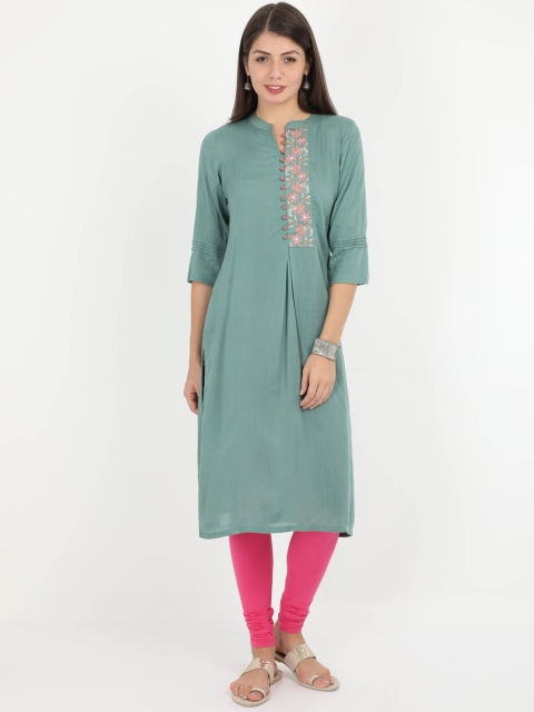 

Alena Women Green & Pink Yoke Design A-Line Kurta