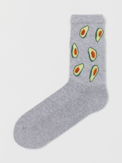 

H&M Men Grey & Red Patterned Socks