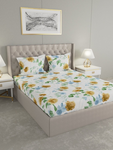

Raymond Home White Floral 144 TC Cotton 1 King Bedsheet with 2 Pillow Covers