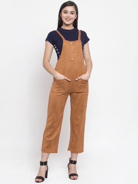 

Global Republic Women Rust-Coloured Solid Straight-Leg Dungarees
