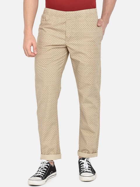 

beevee Men Beige Textured Straight-Fit Track Pants