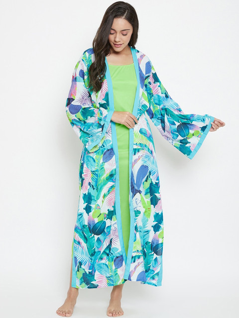 

The Kaftan Company Blue Printed Nightdress