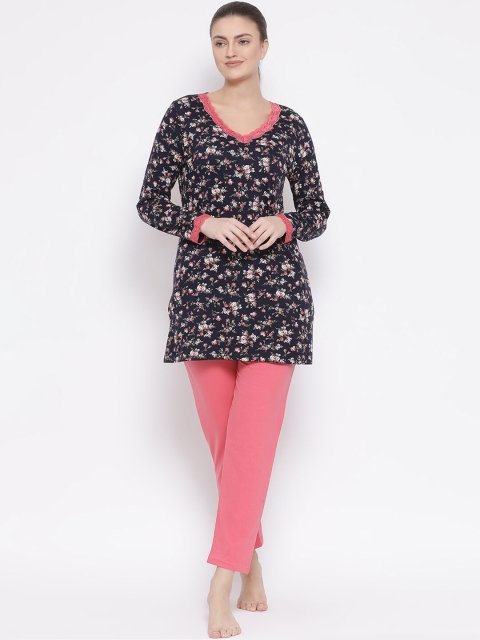 

Kanvin Women Black & Pink Floral Printed Night Suit MJKAW20451A