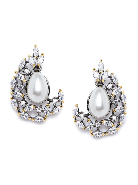 

PANASH Silver-Toned Rhodium-Plated Crescent Shaped Studs