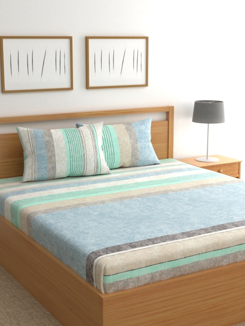 

Raymond Home Blue Abstract 200 TC Cotton 1 King Bedsheet with 2 Pillow Covers
