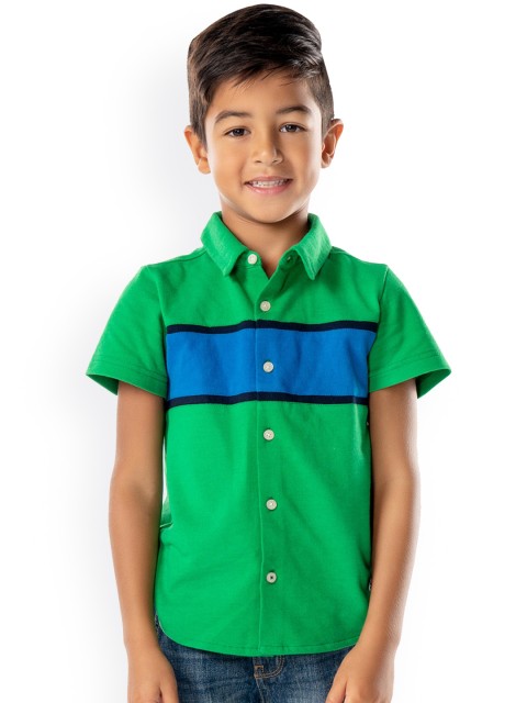 

Cherry Crumble Boys Green & Blue Colourblocked Casual Shirt