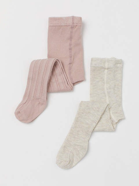 

H&M Girls Solid 2-Pack Tights, Beige