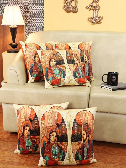 

CDI Beige & Copper-Toned Set of 5 Ethnic Motifs Square Cushion Covers