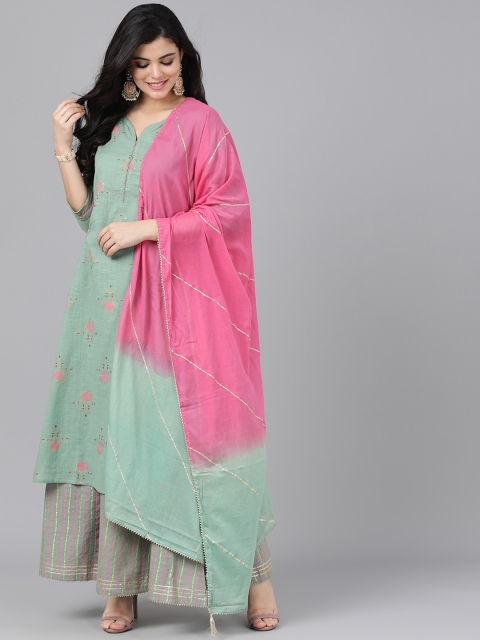 

AKS Couture Women Green & Pink Printed Kurta with Palazzos & Dupatta
