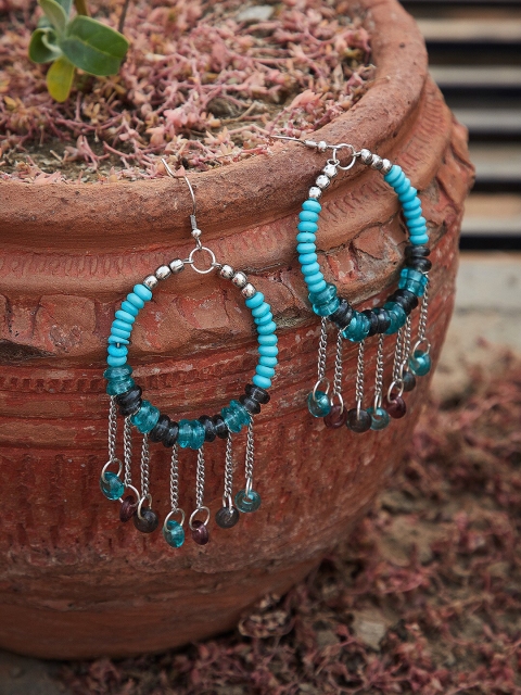 

ZeroKaata Blue Handcrafted Circular Beaded Drop Earrings