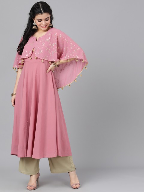 

AKS Couture Women Mauve & Gold-Coloured Printed Anarkali Kurta