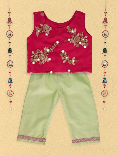 

The Magic Wand Girls Red Ethnic Motifs Embroidered Mirror Work Kurta Set