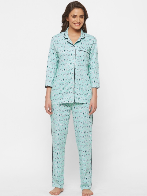 

Mystere Paris Women Green Printed Night suit